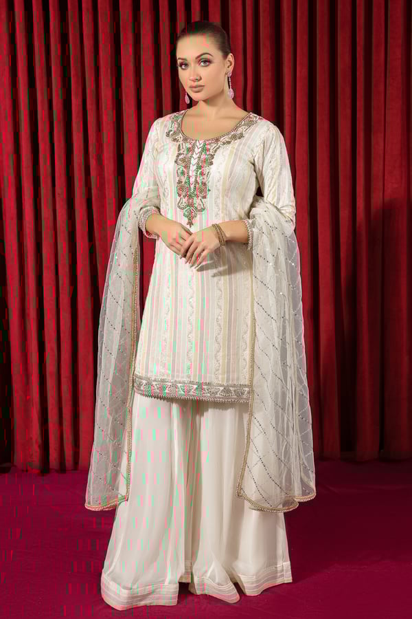 3 Piece embroidered sharara suit - Image 2