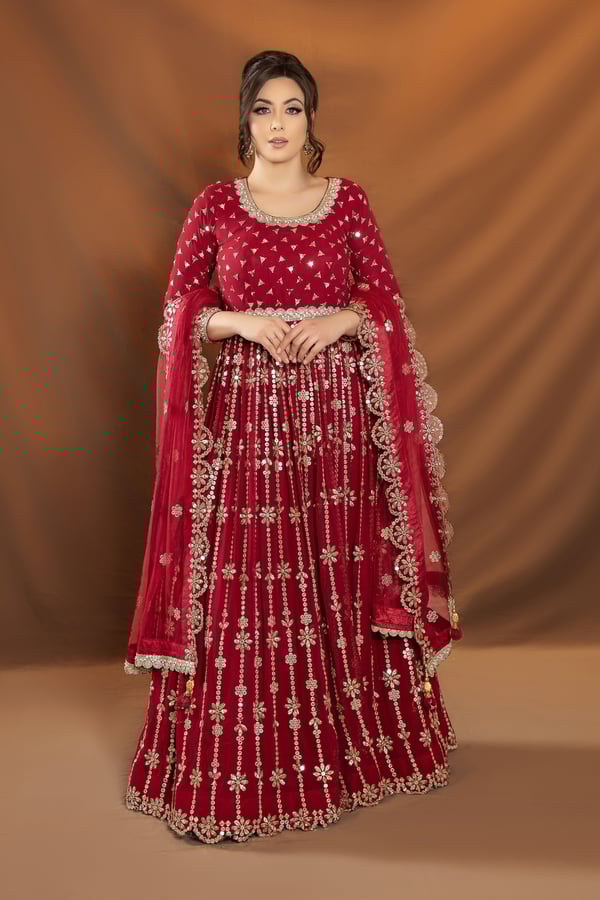 3 Piece mirror embroidered long gown