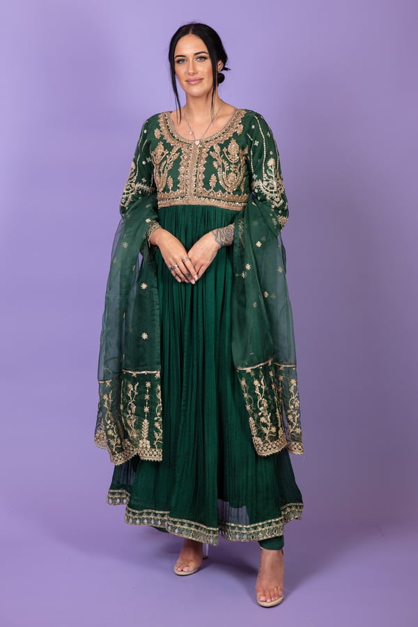 3 Piece chiffon luxury embroidered long maxi dress - Image 2