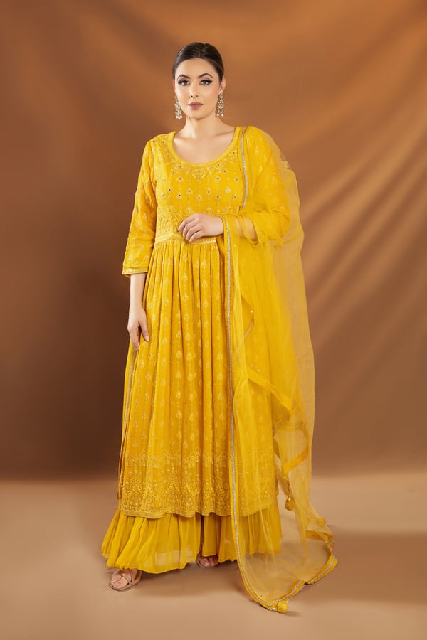 3 Piece thread work embroidered peplum dress - Image 5