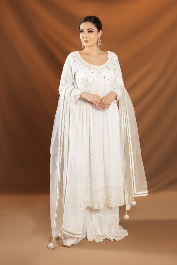 3 Piece thread work embroidered peplum dress - Image 6
