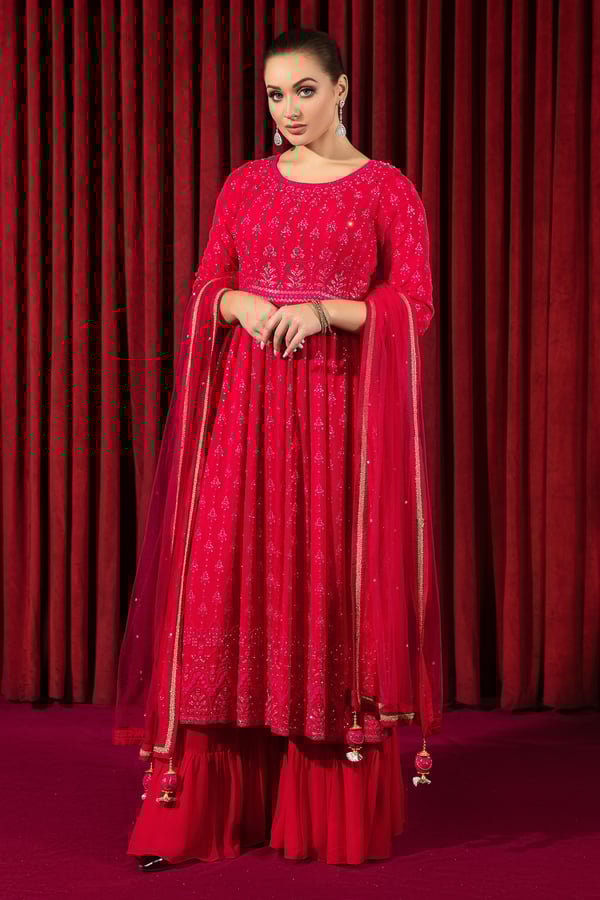 3 Piece thread work embroidered peplum dress - Image 2