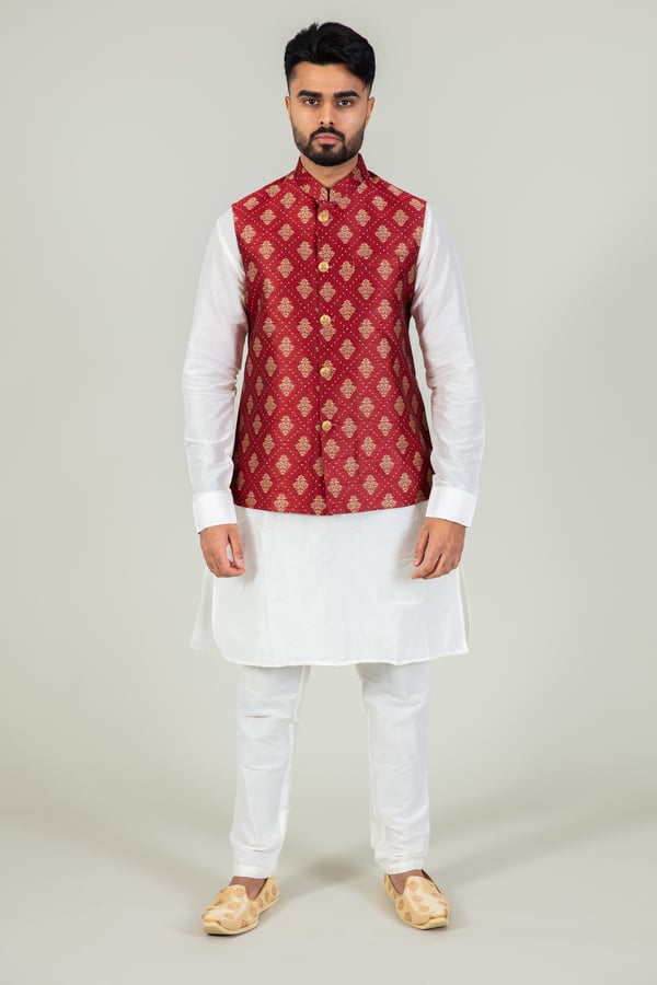 Satin silk embroidered men's waistcoat