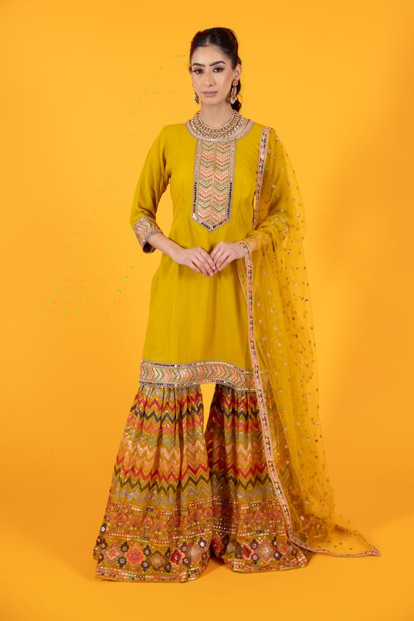 3 Piece chiffon embroidered gharara suit