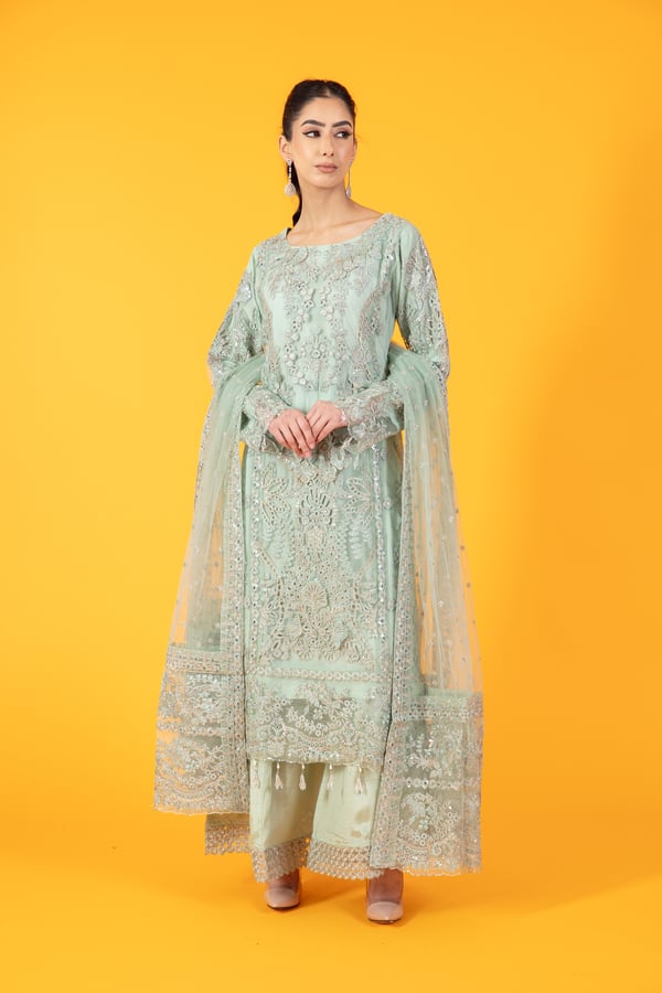 3 Piece luxury pret net embroidered suit