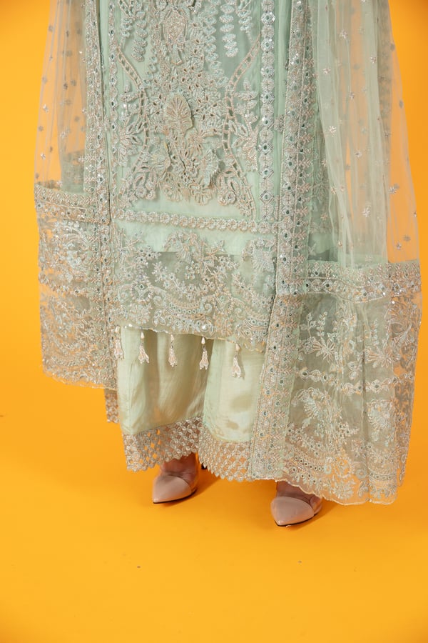 3 Piece luxury pret net embroidered suit - Image 6