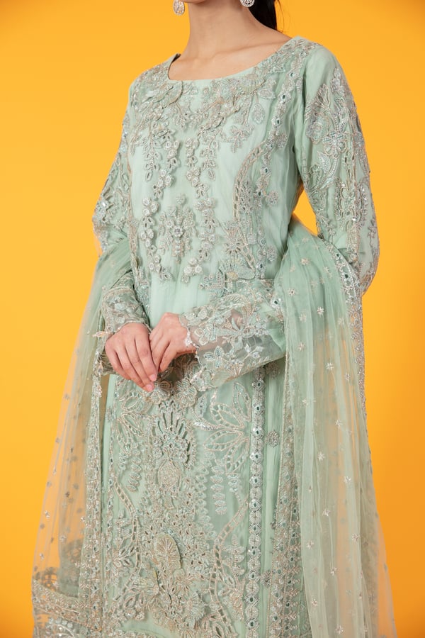 3 Piece luxury pret net embroidered suit - Image 4