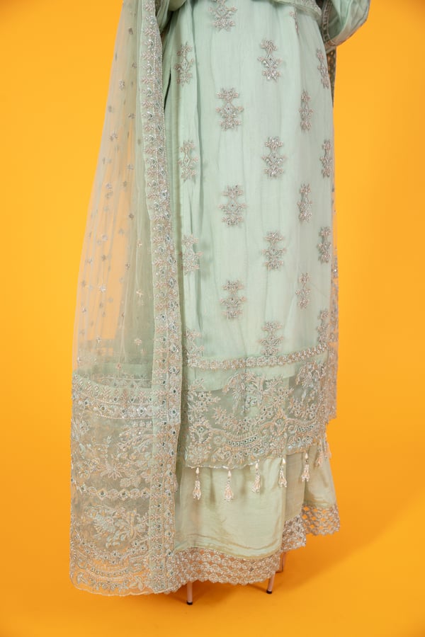 3 Piece luxury pret net embroidered suit - Image 5