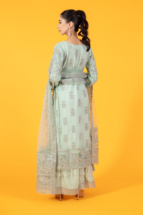 3 Piece luxury pret net embroidered suit - Image 2
