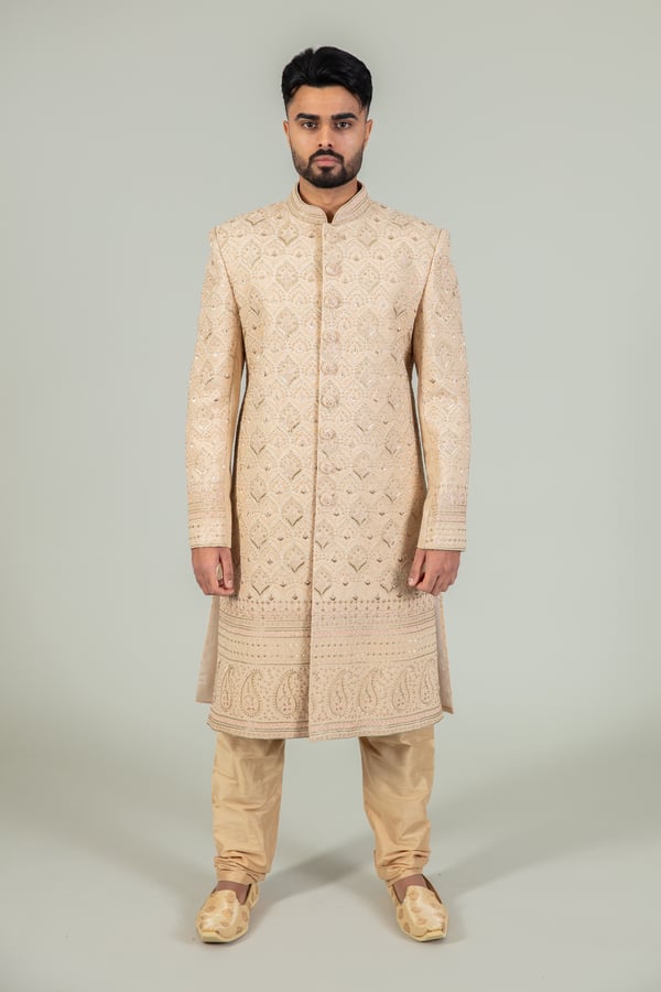 Men's sherwani with churidaar trousers - Gold, 40