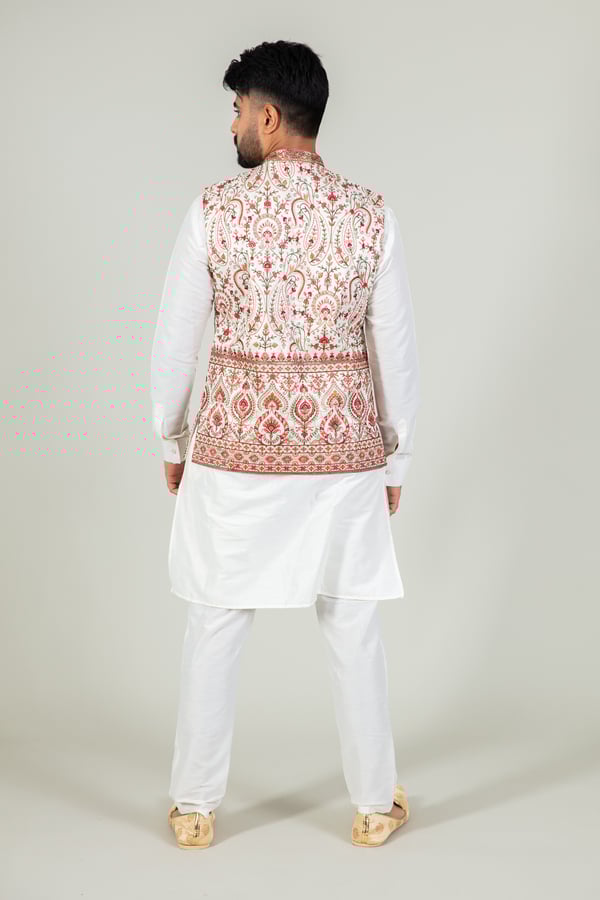 Men's luxury printed waistcoat with raw silk suit - Image 3