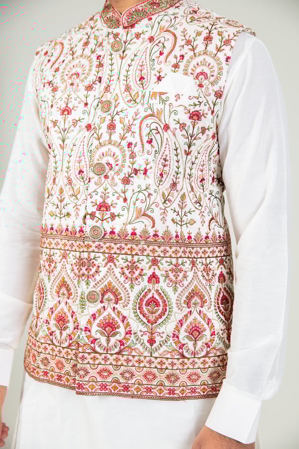Men's luxury printed waistcoat with raw silk suit - Image 6