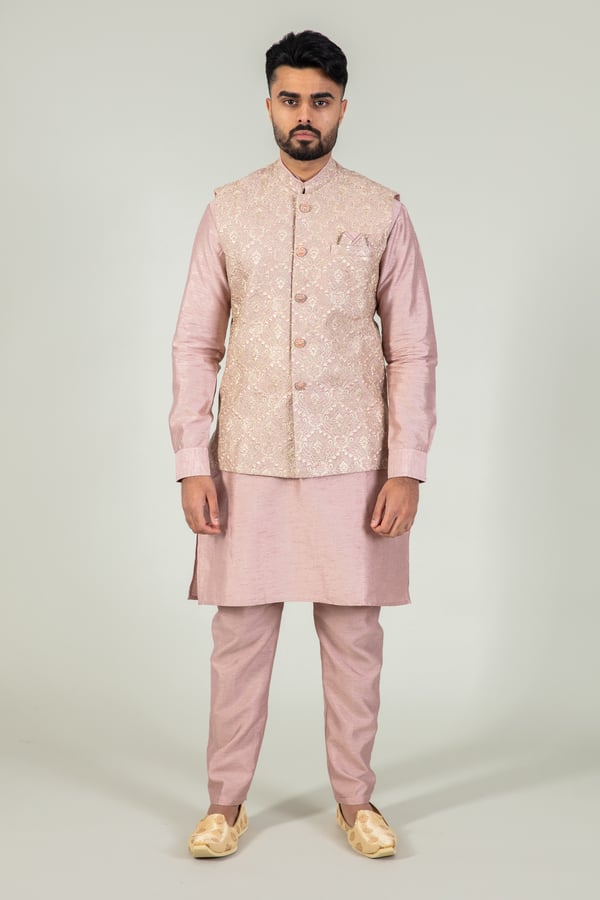 3 Piece men's waistcoat kurta pyjama - DPINK, 36