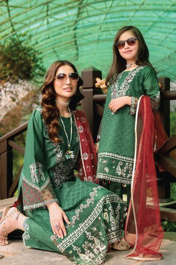 Eid festive chikankari kids 3 piece mother and daughter collection