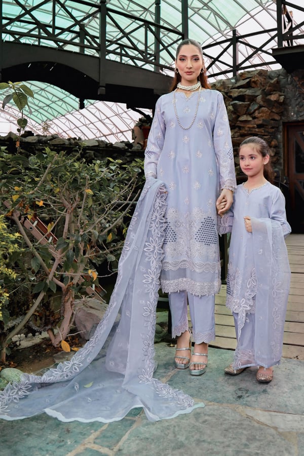 Eid festive chikankari kids 3 piece mother and daughter collection