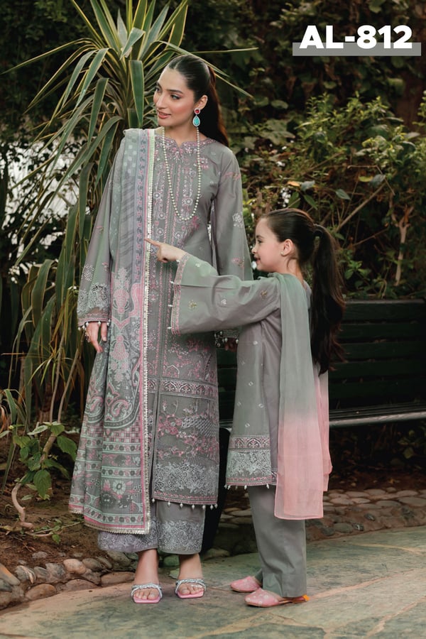 Eid festive chikankari kids 3 piece mother and daughter collection