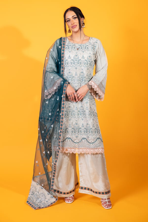 Imrozia 3 piece thread work embroidered suit