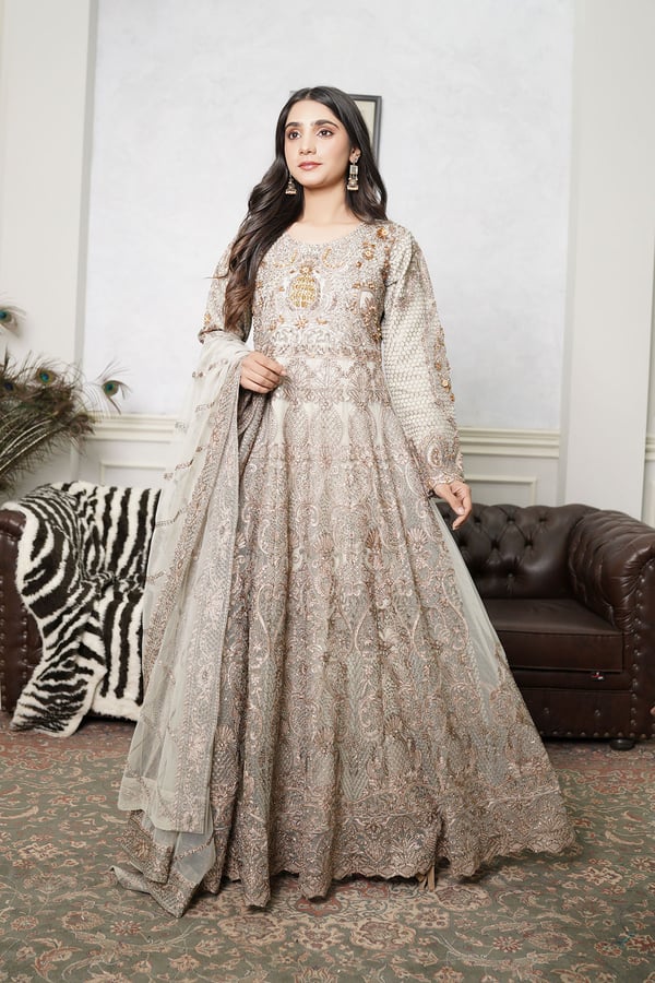 Tara collection 3 piece luxury embroidered net long dress