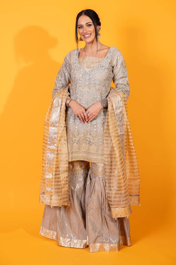 Maria b 3 piece embroidered gharara suit