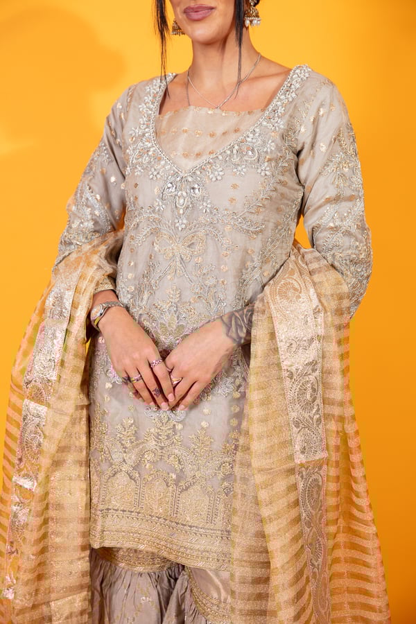 Maria b 3 piece embroidered gharara suit - Image 4