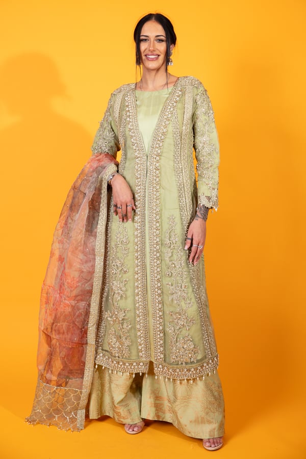 Crimson inspired 3 piece embroidered plazo suit
