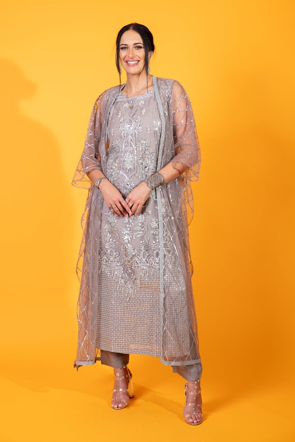 Noor 3 piece jacket style embroidered suit