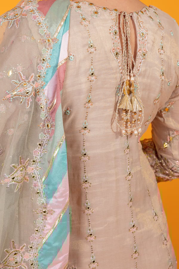 Qalamkar inspired 3 piece luxury embroidered gharara suit - Image 15