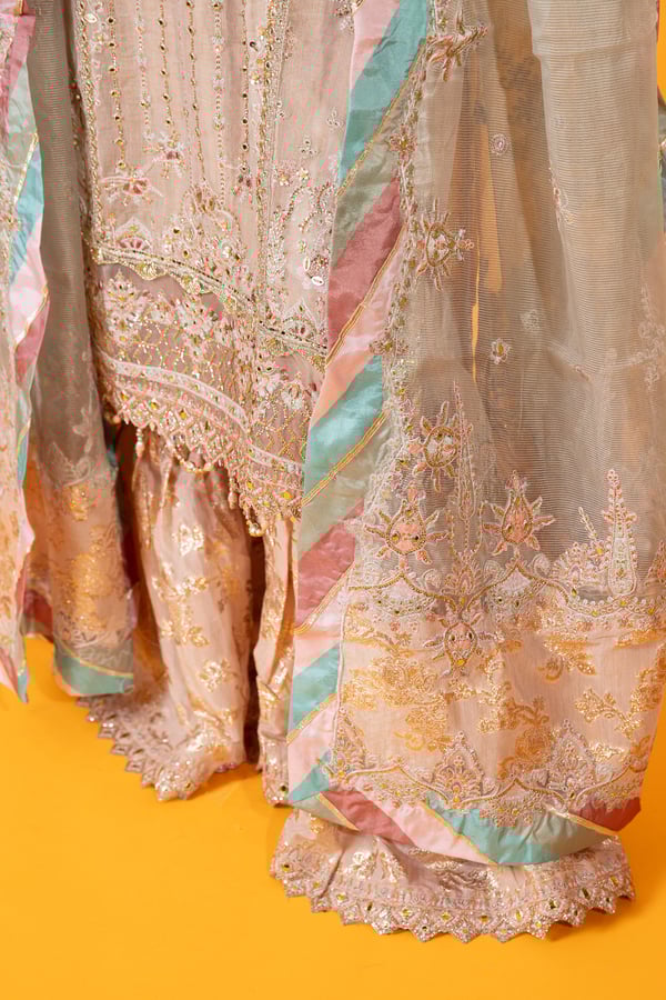 Qalamkar inspired 3 piece luxury embroidered gharara suit - Image 14