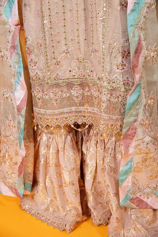 Qalamkar inspired 3 piece luxury embroidered gharara suit - Image 13