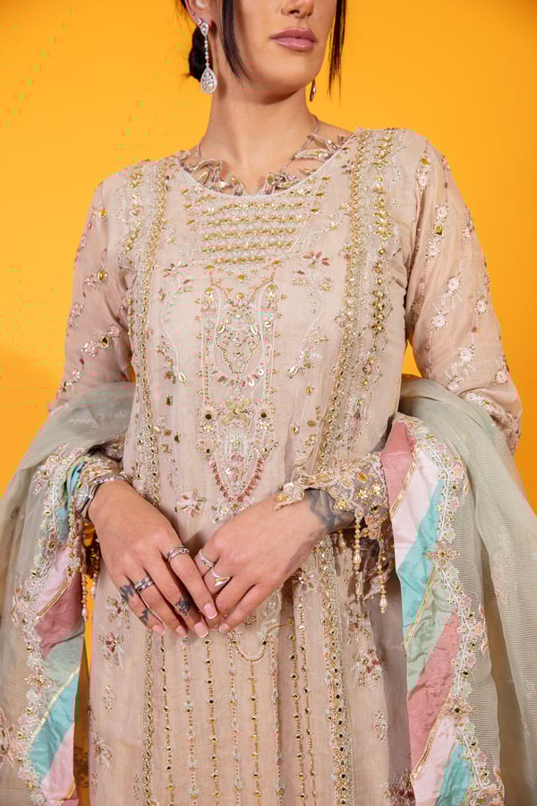 Qalamkar inspired 3 piece luxury embroidered gharara suit - Image 7