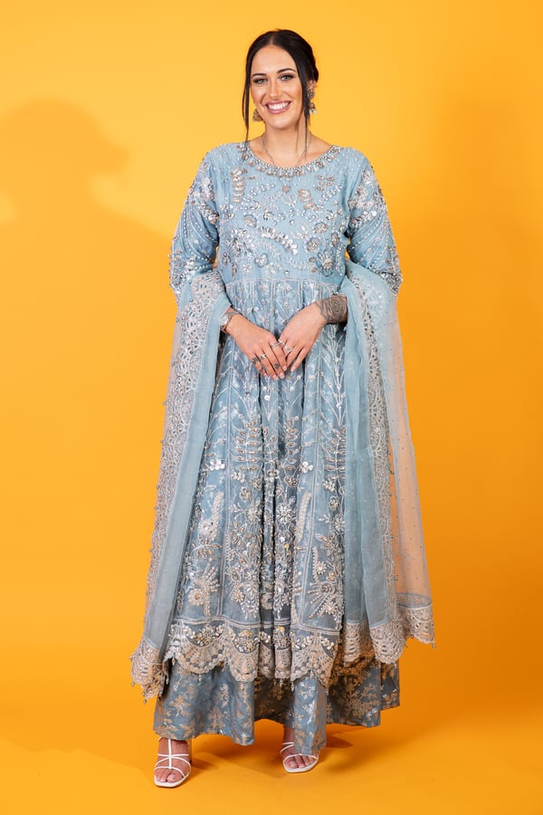 Maria b inspired 3 piece peplum embroidered dress