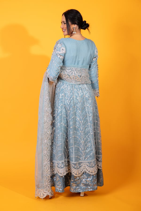 Maria b inspired 3 piece peplum embroidered dress - Image 5
