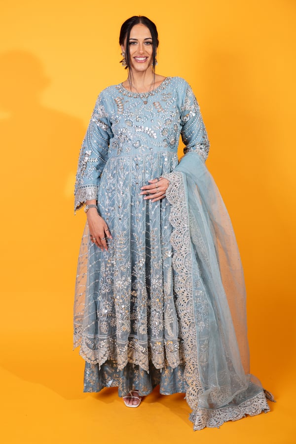 Maria b inspired 3 piece peplum embroidered dress - Image 3