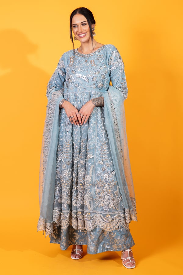 Maria b inspired 3 piece peplum embroidered dress - Image 2
