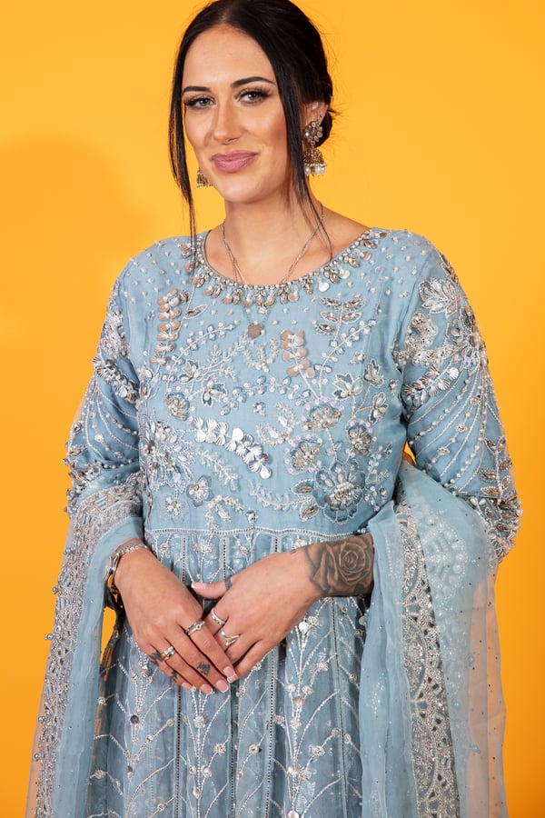 Maria b inspired 3 piece peplum embroidered dress - Image 6