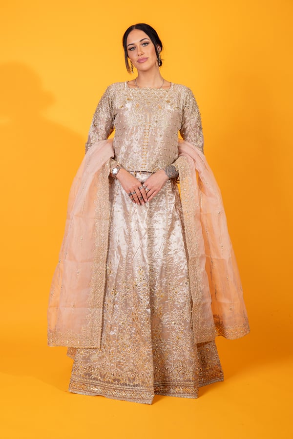 Qalamkar 3 piece embroidered lengha choli