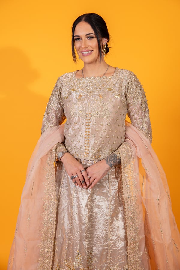 Qalamkar 3 piece embroidered lengha choli - Image 3