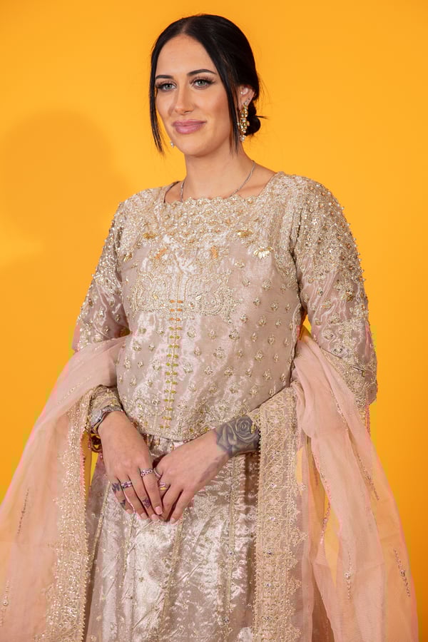 Qalamkar 3 piece embroidered lengha choli - Image 4