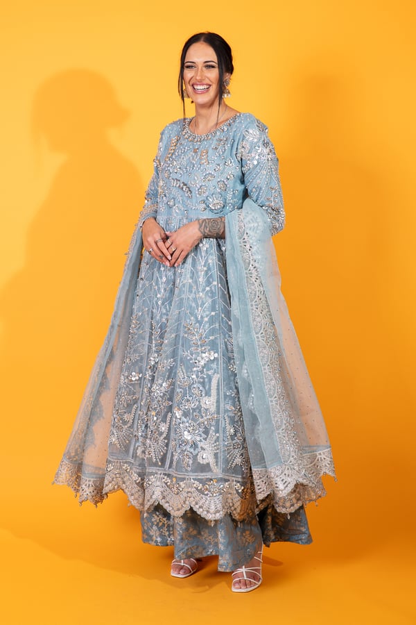 Maria b inspired 3 piece peplum embroidered dress - Image 4