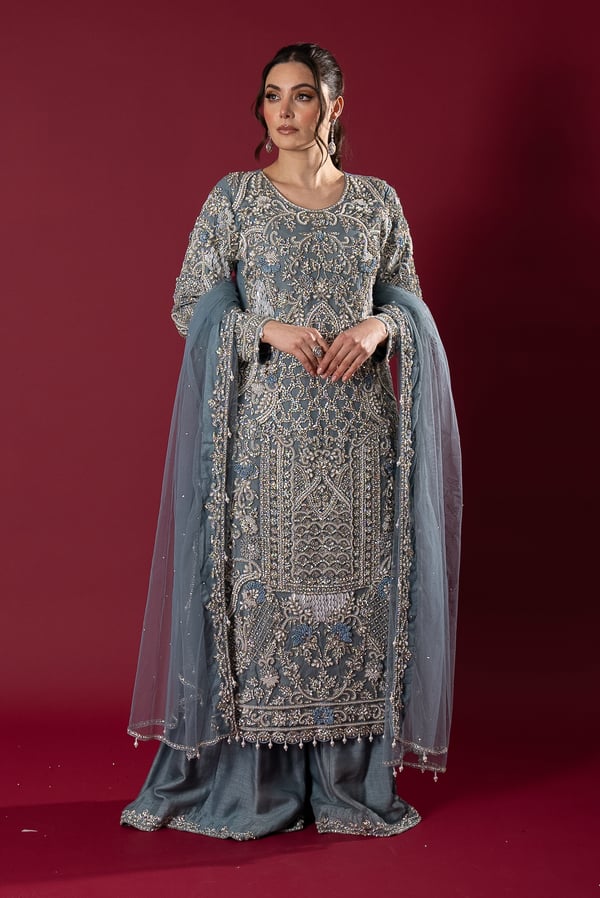 Shiffonz bar collection 3 piece net embroidered plazo suit