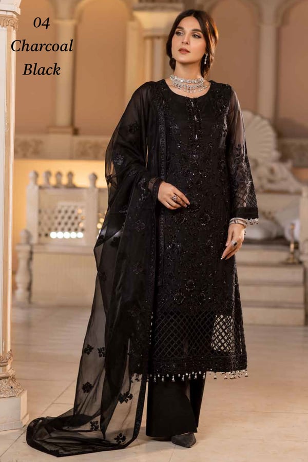 Dastaan by Shiffonz 3 piece charcoal black suit