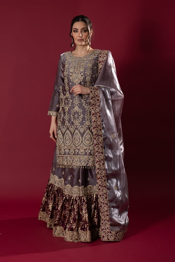 3 Piece luxury embroidered silk lengha suit