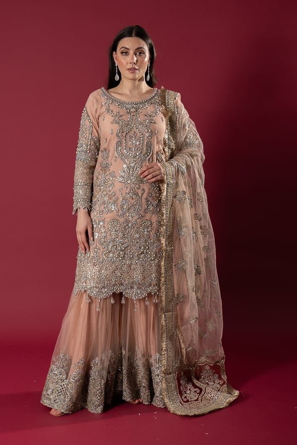 Imrozia 3 piece luxury embroidered gharara suit