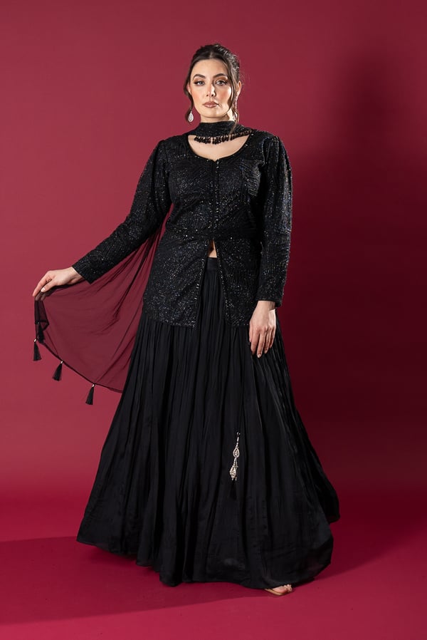 3 Piece lengha with jacket style choli