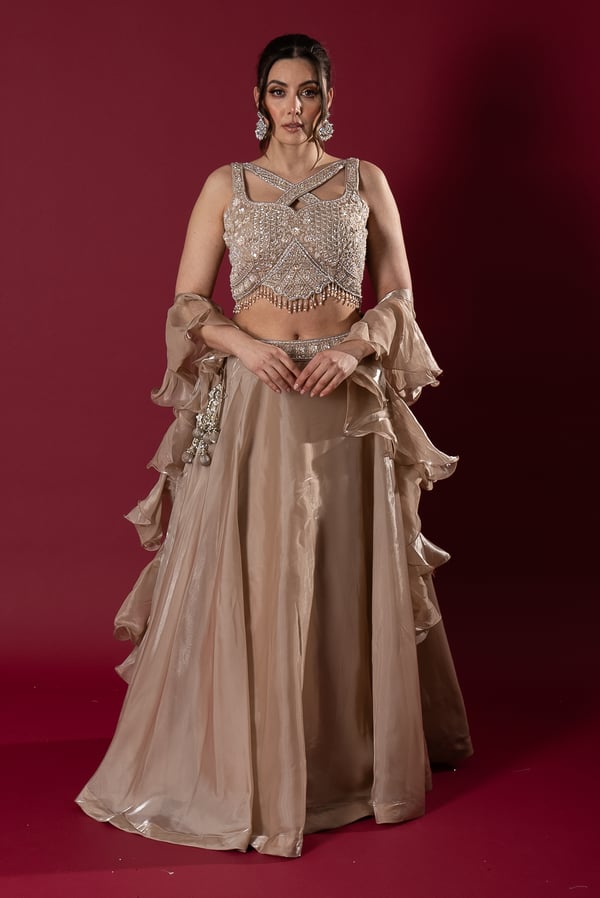 Shiffonz silk embroidered 3 piece lengha choli