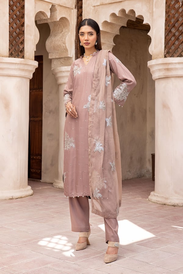 Sequence collection 3 piece khaddi suit - Brown, X - Large