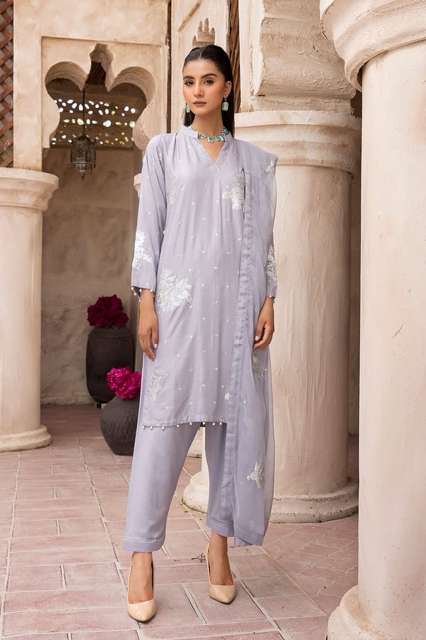 Sequence collection 3 piece khaddi suit - Grey, X - Large
