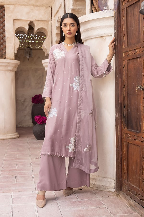 Sequence collection 3 piece khaddi suit - Mauve, X - Large