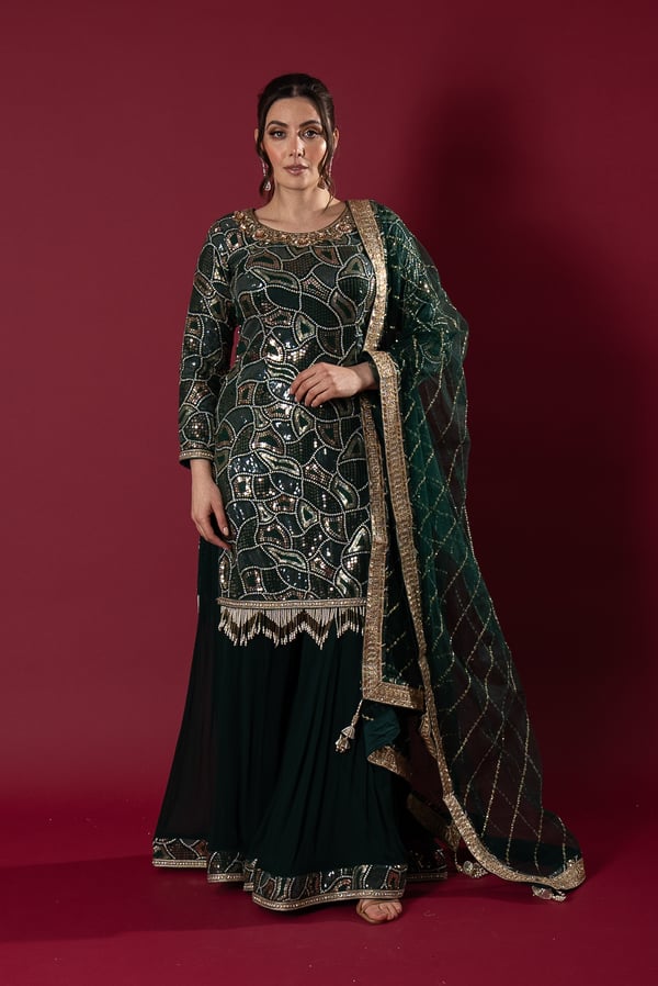 3 Piece luxury sequence embroidered sharara suit - Image 5