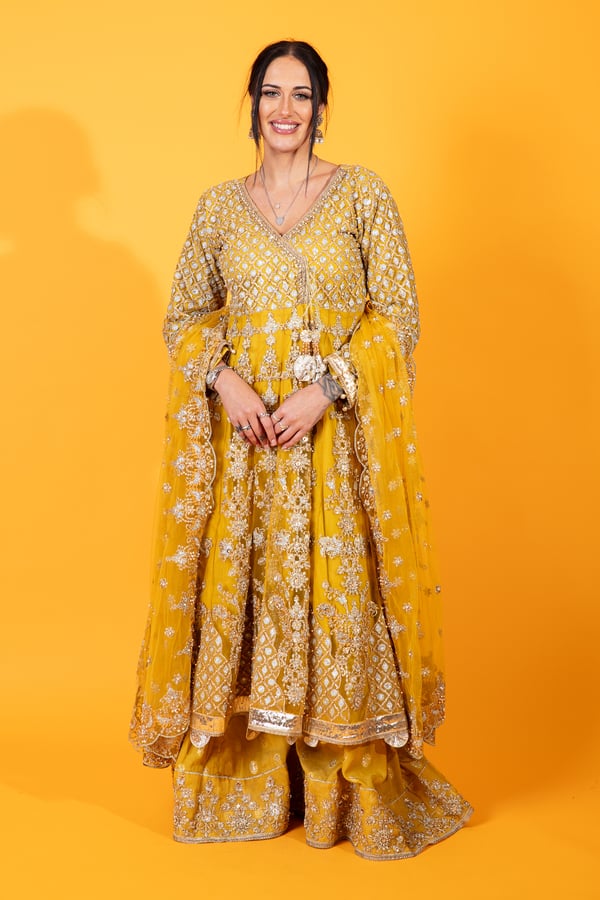 Maria b 3 piece mehndi wear peplum suit